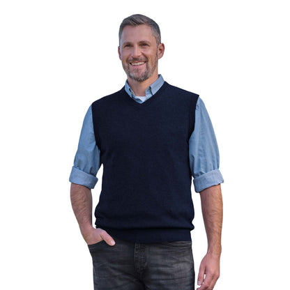 Navy - Front - WoolOvers Mens Cashmere Sweater Vest