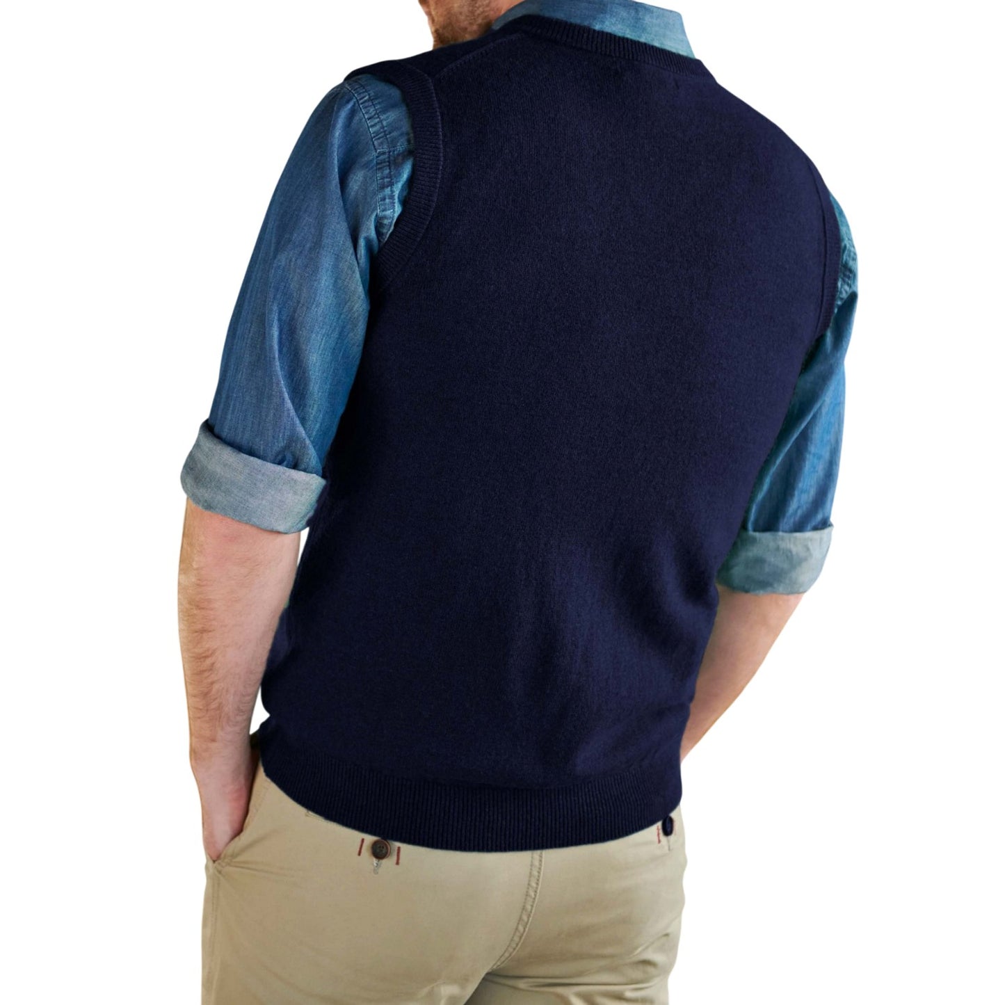 Navy - Back - WoolOvers Mens Cashmere Sweater Vest