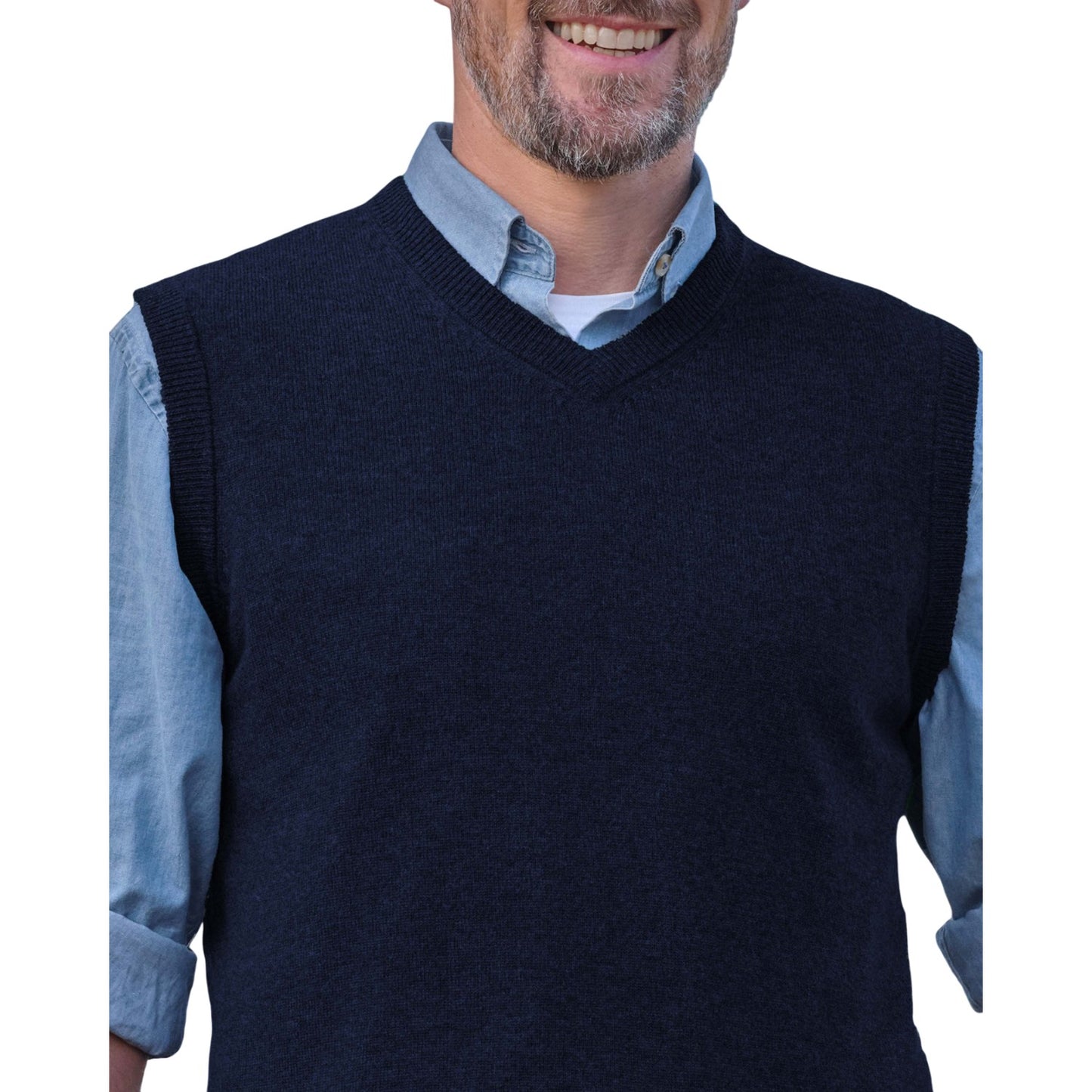 Navy - Side - WoolOvers Mens Cashmere Sweater Vest