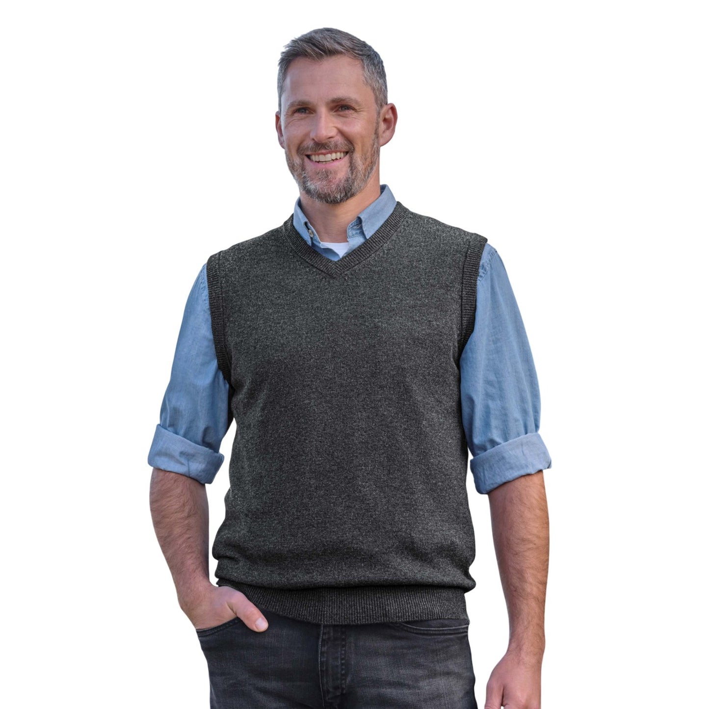 Dark Charcoal - Front - WoolOvers Mens Cashmere Sweater Vest