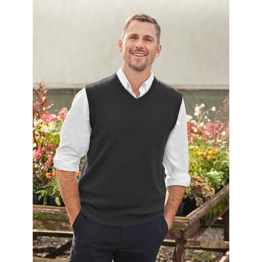 Black - Front - WoolOvers Mens Cashmere Sweater Vest