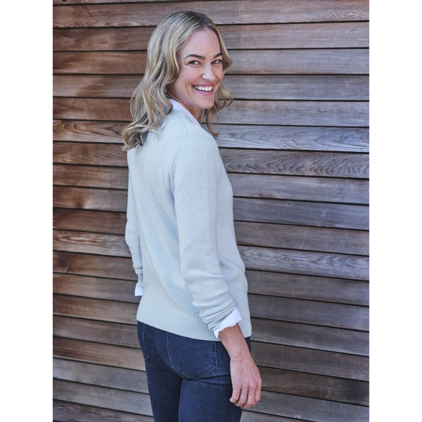 Frost Blue - Front - WoolOvers Womens-Ladies Classic Lambswool Crew Neck Jumper