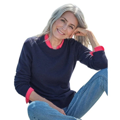Navy - Front - WoolOvers Womens-Ladies Classic Lambswool Crew Neck Jumper