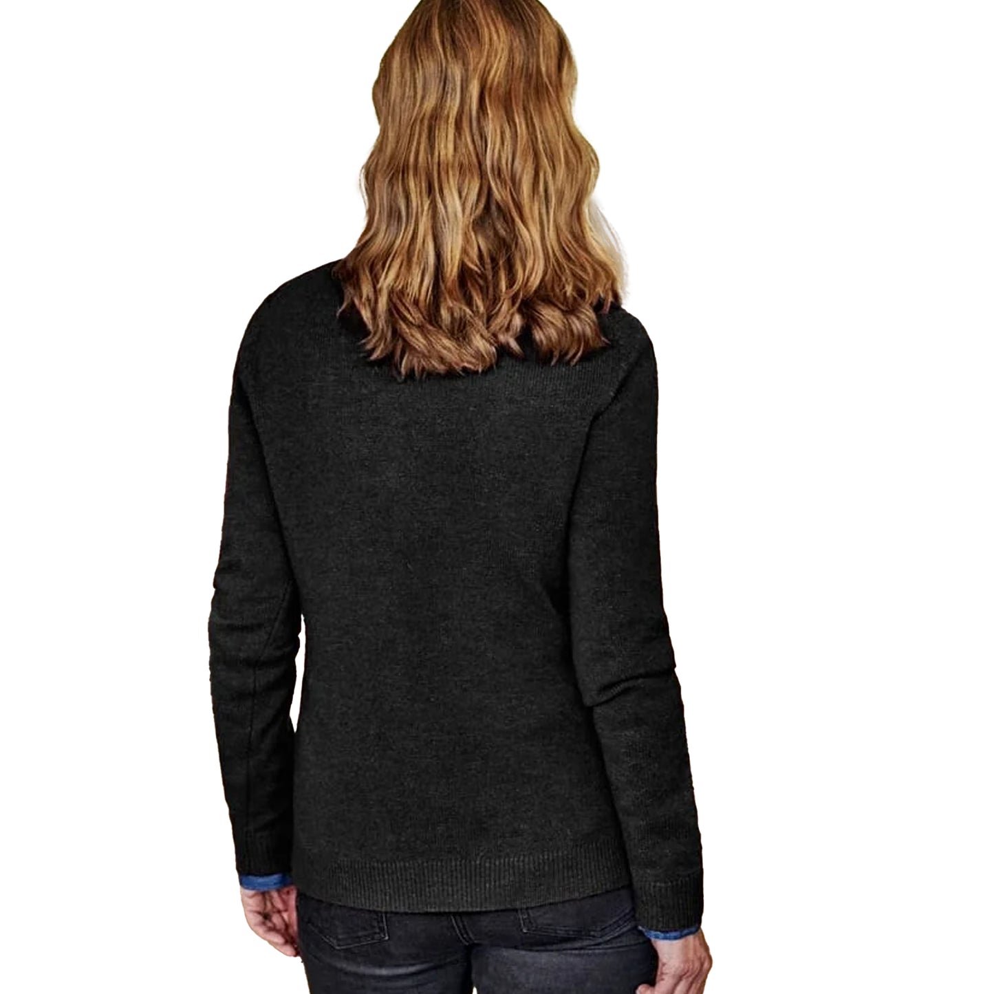 Black - Back - WoolOvers Womens-Ladies Classic Lambswool Crew Neck Jumper