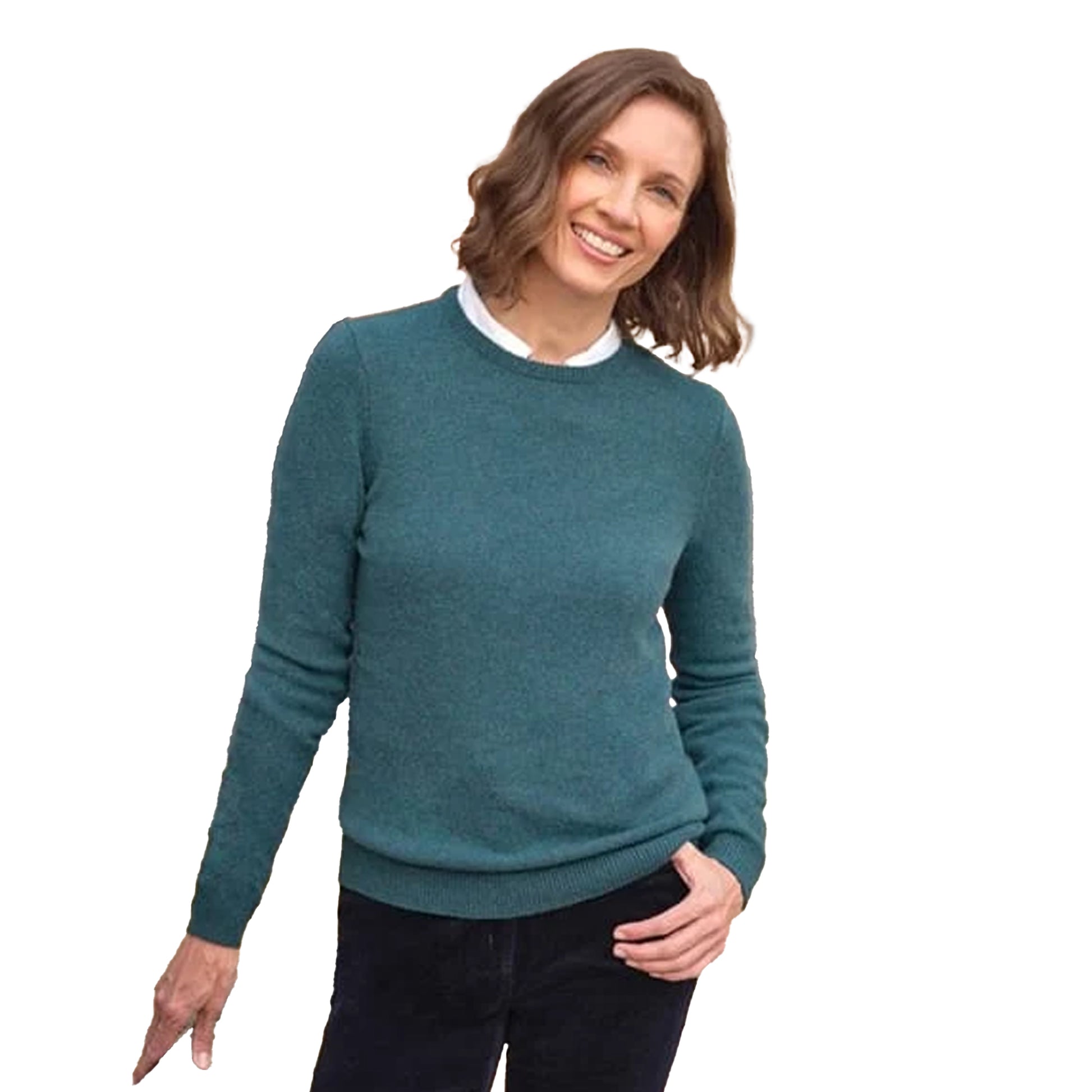 Teal Twist - Front - WoolOvers Womens-Ladies Classic Lambswool Crew Neck Jumper