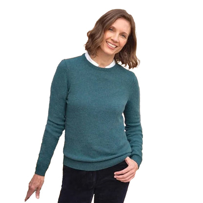 Teal Twist - Front - WoolOvers Womens-Ladies Classic Lambswool Crew Neck Jumper