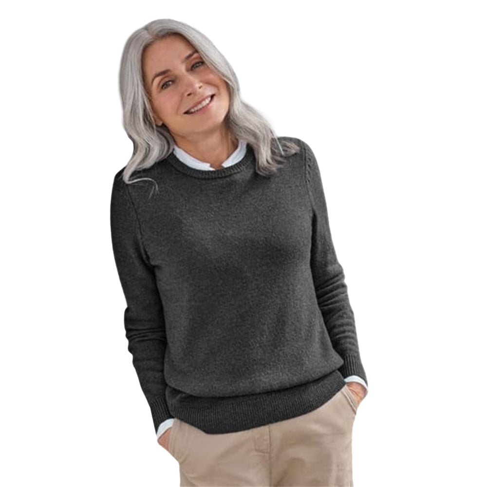 Charcoal - Front - WoolOvers Womens-Ladies Classic Lambswool Crew Neck Jumper