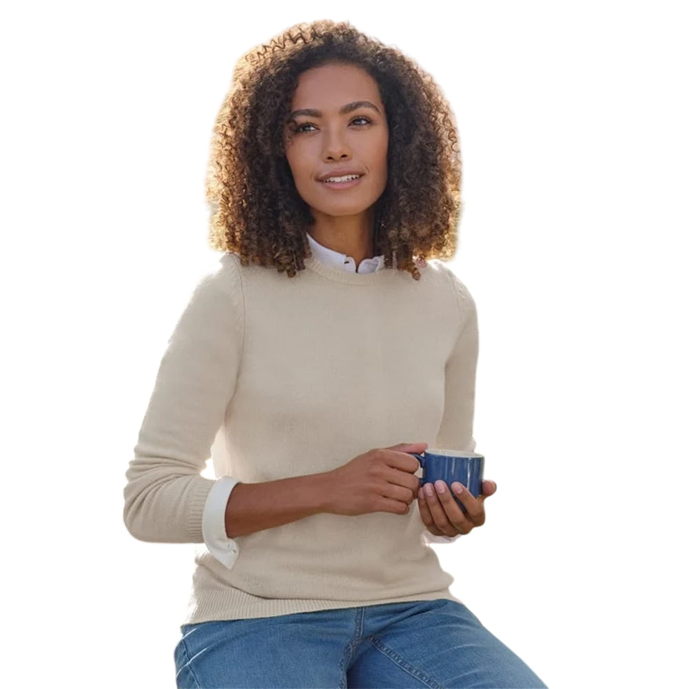 Cream - Front - WoolOvers Womens-Ladies Classic Lambswool Crew Neck Jumper