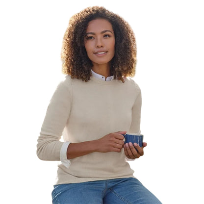 Cream - Front - WoolOvers Womens-Ladies Classic Lambswool Crew Neck Jumper
