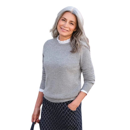 Grey Marl - Front - WoolOvers Womens-Ladies Classic Lambswool Crew Neck Jumper