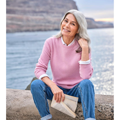 Rose Pink Marl - Front - WoolOvers Womens-Ladies Classic Lambswool Crew Neck Jumper