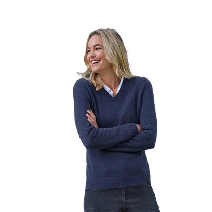 Navy - Front - WoolOvers Womens-Ladies Classic Lambswool V Neck Jumper