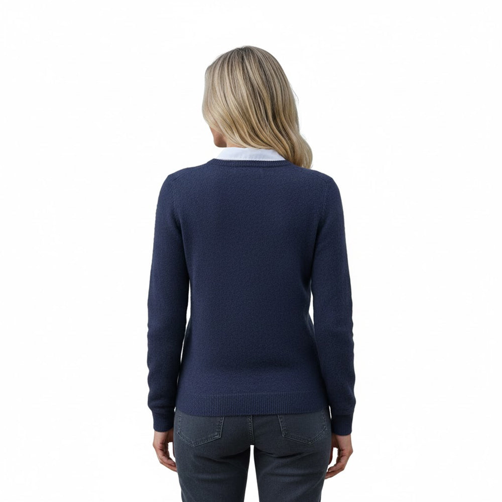 Navy - Back - WoolOvers Womens-Ladies Classic Lambswool V Neck Jumper