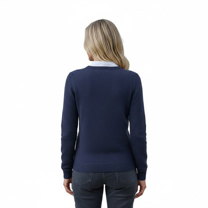 Navy - Back - WoolOvers Womens-Ladies Classic Lambswool V Neck Jumper