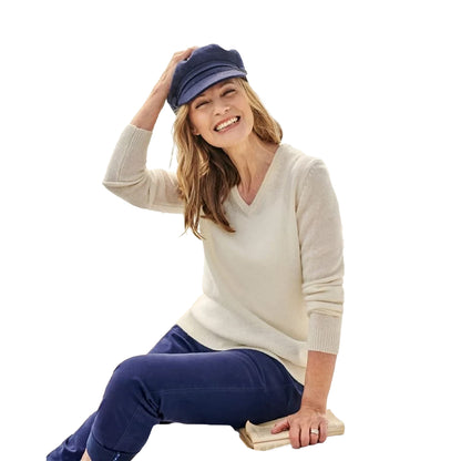 Cream - Front - WoolOvers Womens-Ladies Classic Lambswool V Neck Jumper