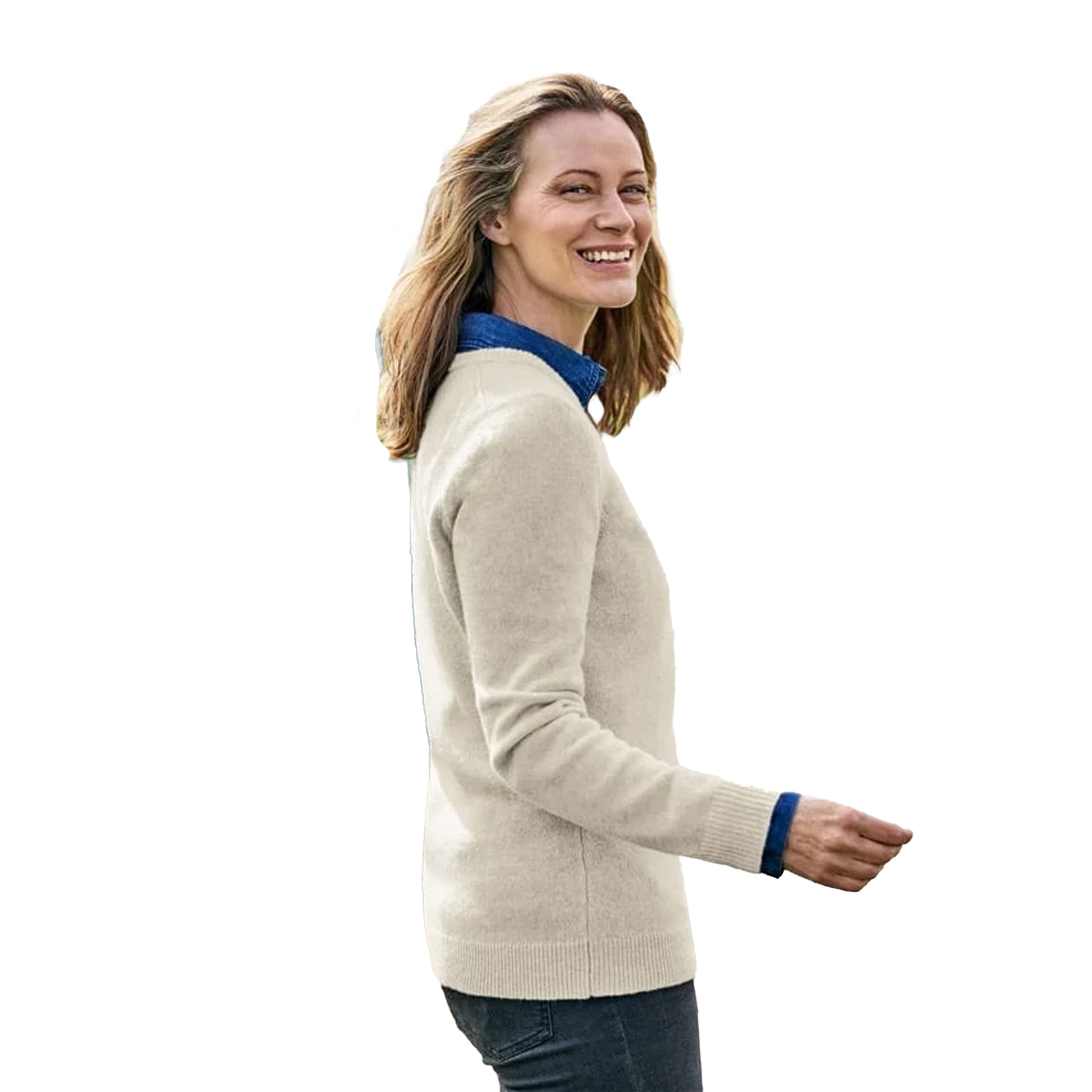 Cream - Back - WoolOvers Womens-Ladies Classic Lambswool V Neck Jumper