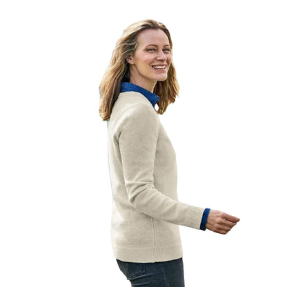 Cream - Back - WoolOvers Womens-Ladies Classic Lambswool V Neck Jumper