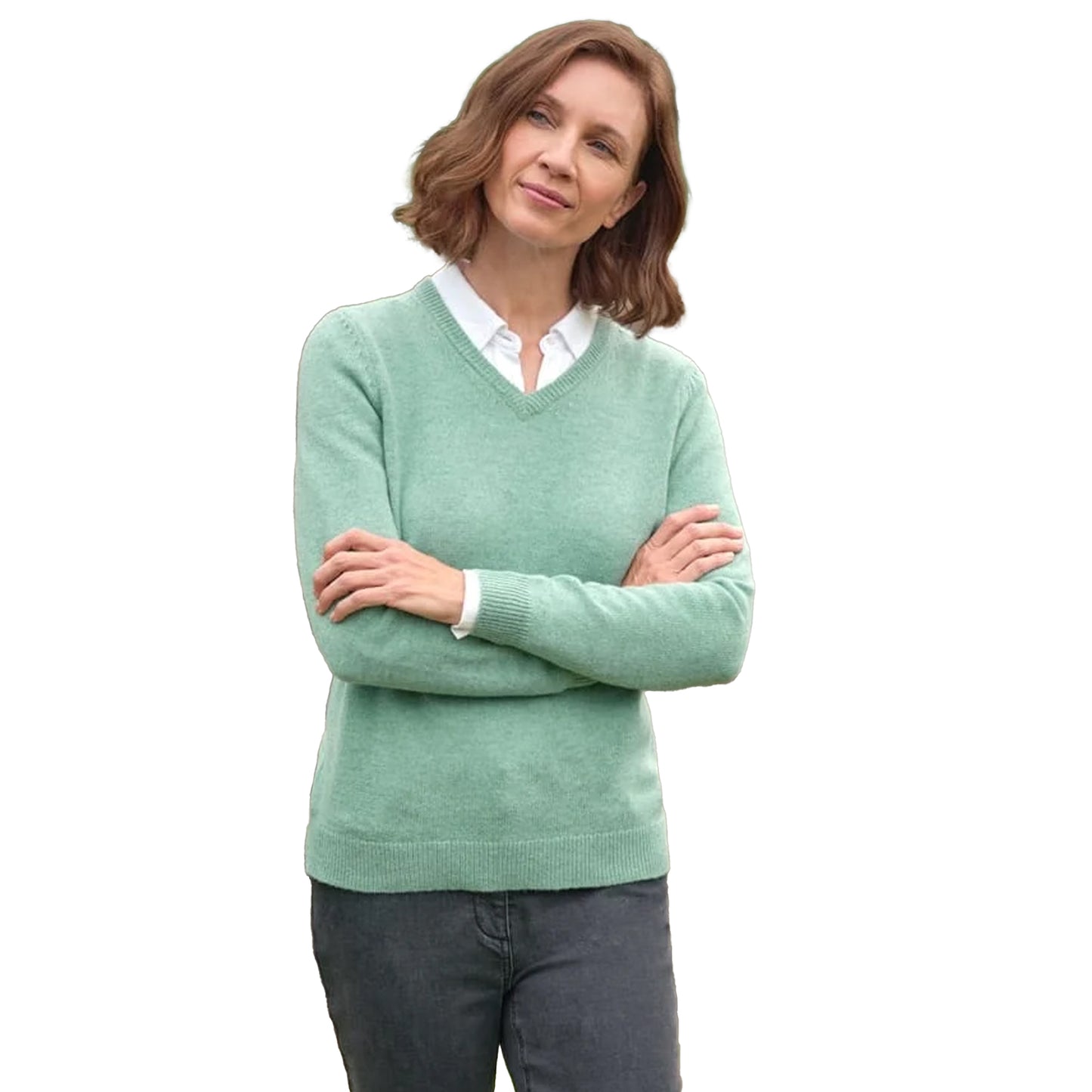 Mineral Green - Front - WoolOvers Womens-Ladies Classic Lambswool V Neck Jumper