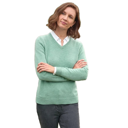 Mineral Green - Front - WoolOvers Womens-Ladies Classic Lambswool V Neck Jumper