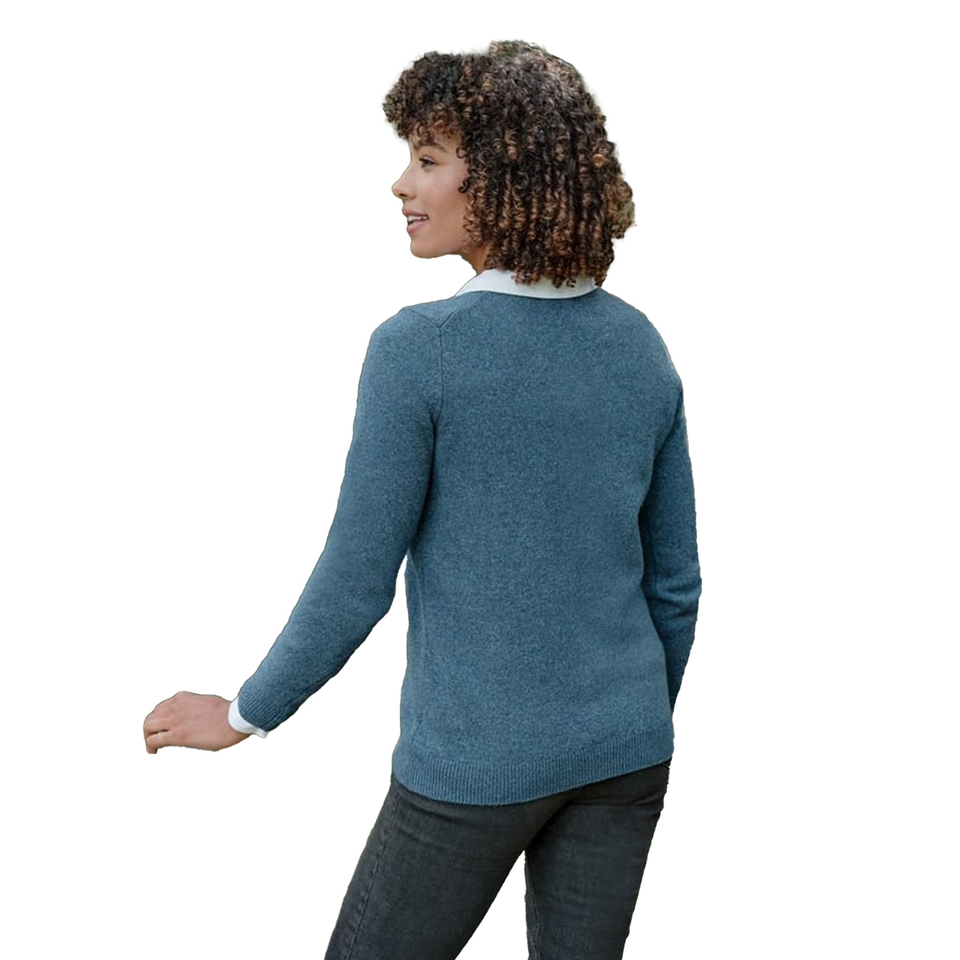 Teal Twist - Back - WoolOvers Womens-Ladies Classic Lambswool V Neck Jumper
