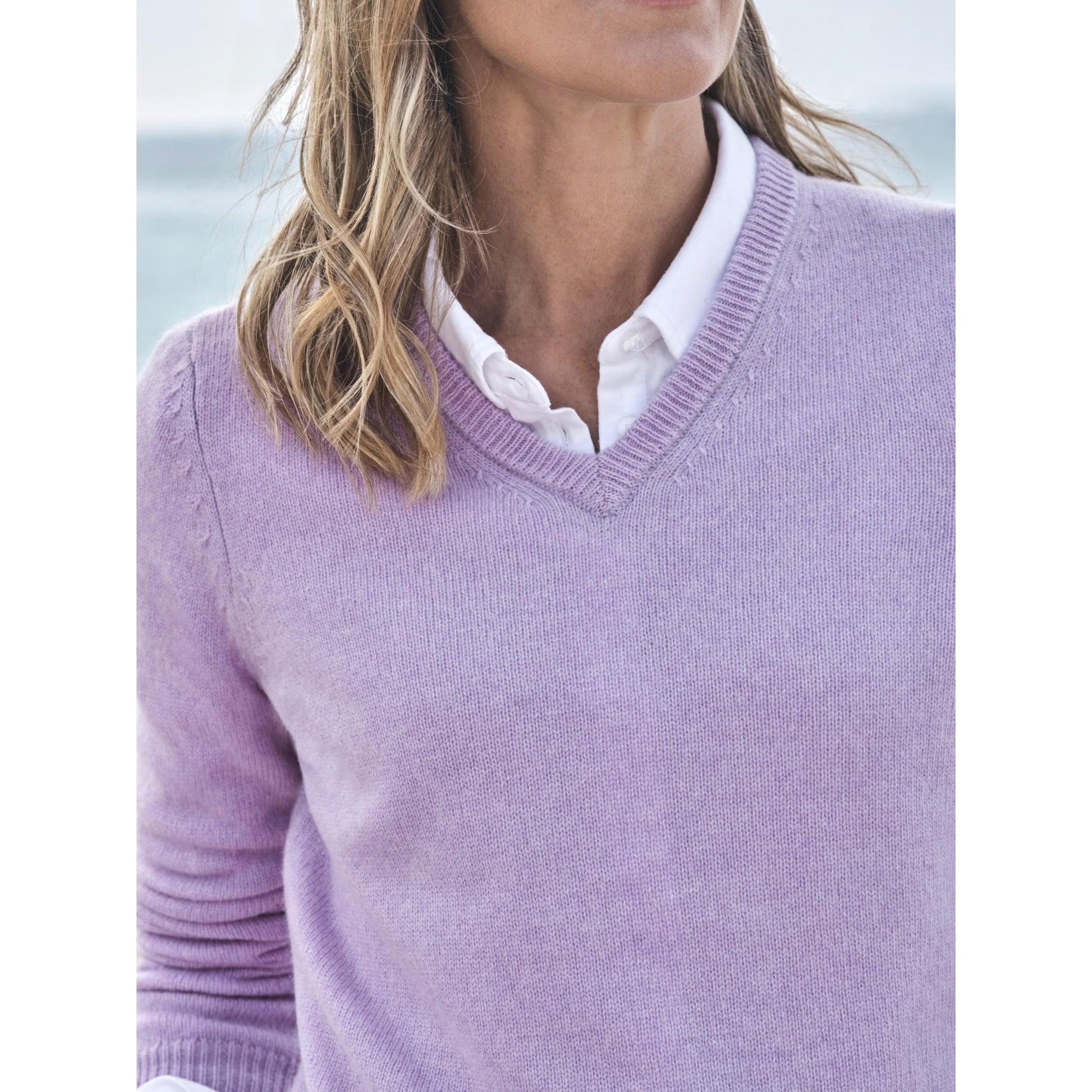 Lilac - Side - WoolOvers Womens-Ladies Classic Lambswool V Neck Jumper