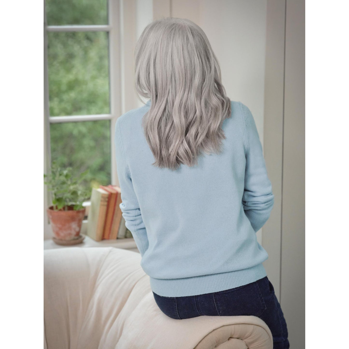 Frost Blue - Front - WoolOvers Womens-Ladies Classic Lambswool V Neck Jumper