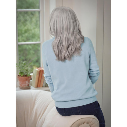 Frost Blue - Front - WoolOvers Womens-Ladies Classic Lambswool V Neck Jumper