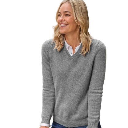 Grey Marl - Front - WoolOvers Womens-Ladies Classic Lambswool V Neck Jumper