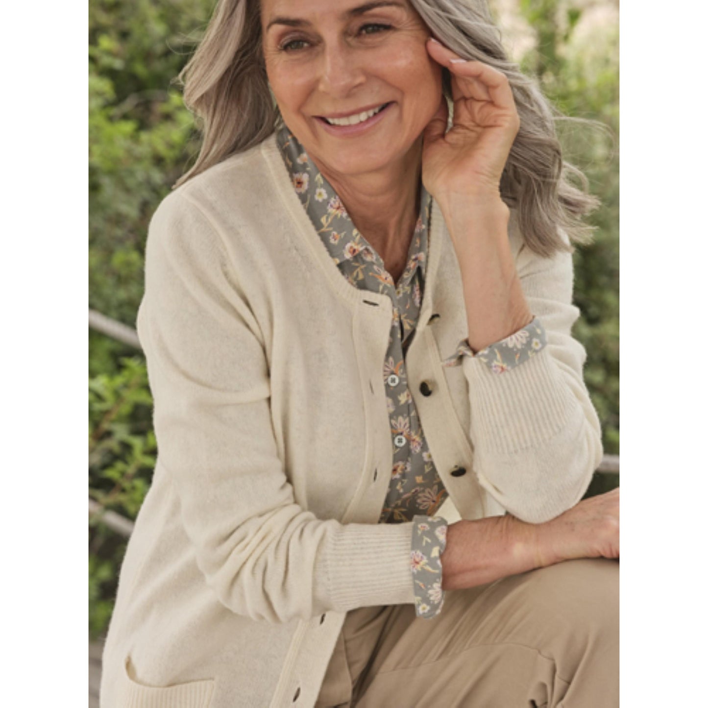 Cream - Back - WoolOvers Womens-Ladies Lambswool Crew Neck Cardigan