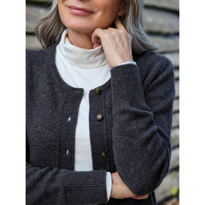 Charcoal - Back - WoolOvers Womens-Ladies Lambswool Crew Neck Cardigan