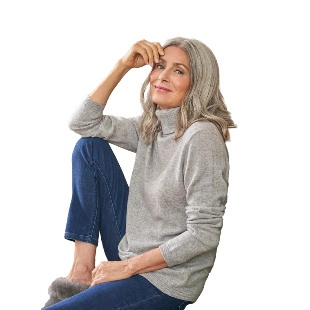 Marble - Front - WoolOvers Womens-Ladies Cashmere Polo Neck Fitted Jumper