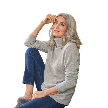 Marble - Front - WoolOvers Womens-Ladies Cashmere Polo Neck Fitted Jumper