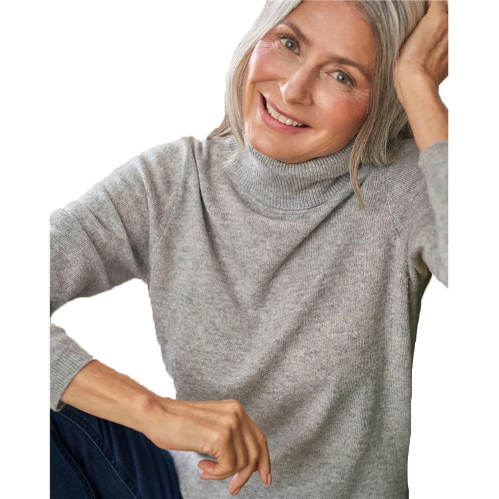 Marble - Back - WoolOvers Womens-Ladies Cashmere Polo Neck Fitted Jumper