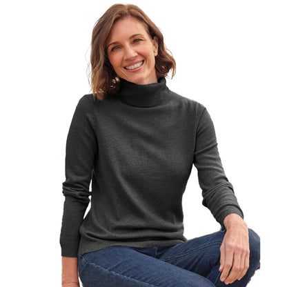 Dark Charcoal - Front - WoolOvers Womens-Ladies Cashmere Polo Neck Fitted Jumper
