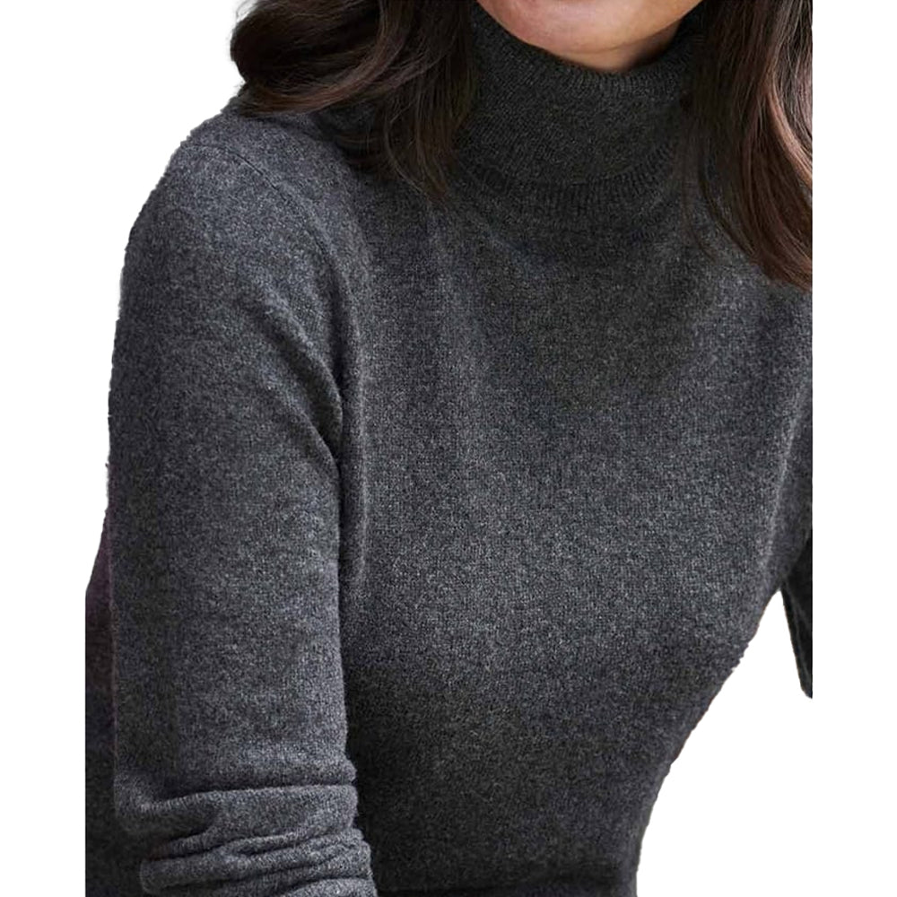 Dark Charcoal - Back - WoolOvers Womens-Ladies Cashmere Polo Neck Fitted Jumper