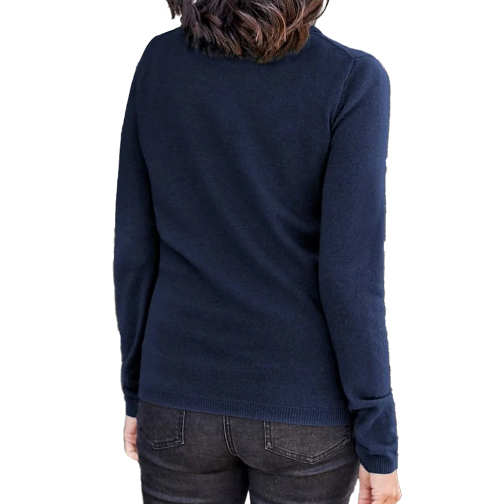 Navy Blue - Back - WoolOvers Womens-Ladies Cashmere Polo Neck Fitted Jumper