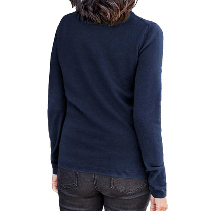 Navy Blue - Back - WoolOvers Womens-Ladies Cashmere Polo Neck Fitted Jumper