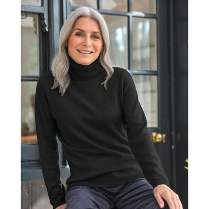Black - Front - WoolOvers Womens-Ladies Cashmere Polo Neck Fitted Jumper