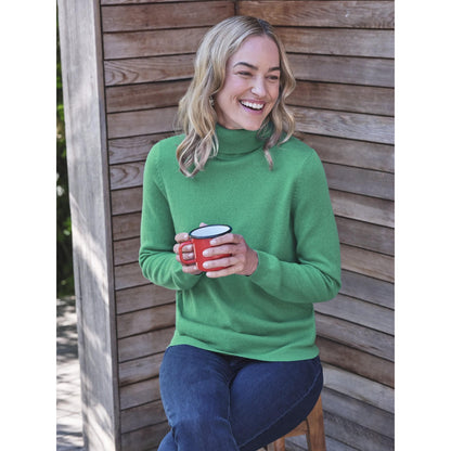Bright Emerald - Front - WoolOvers Womens-Ladies Cashmere Polo Neck Fitted Jumper