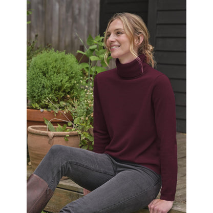 Burnt Cherry - Front - WoolOvers Womens-Ladies Cashmere Polo Neck Fitted Jumper
