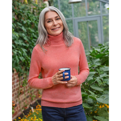 Coral Pink - Front - WoolOvers Womens-Ladies Cashmere Polo Neck Fitted Jumper