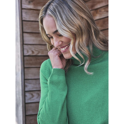Bright Emerald - Side - WoolOvers Womens-Ladies Cashmere Polo Neck Fitted Jumper