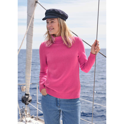 Bright Pink - Front - WoolOvers Womens-Ladies Lambswool Polo Neck Jumper