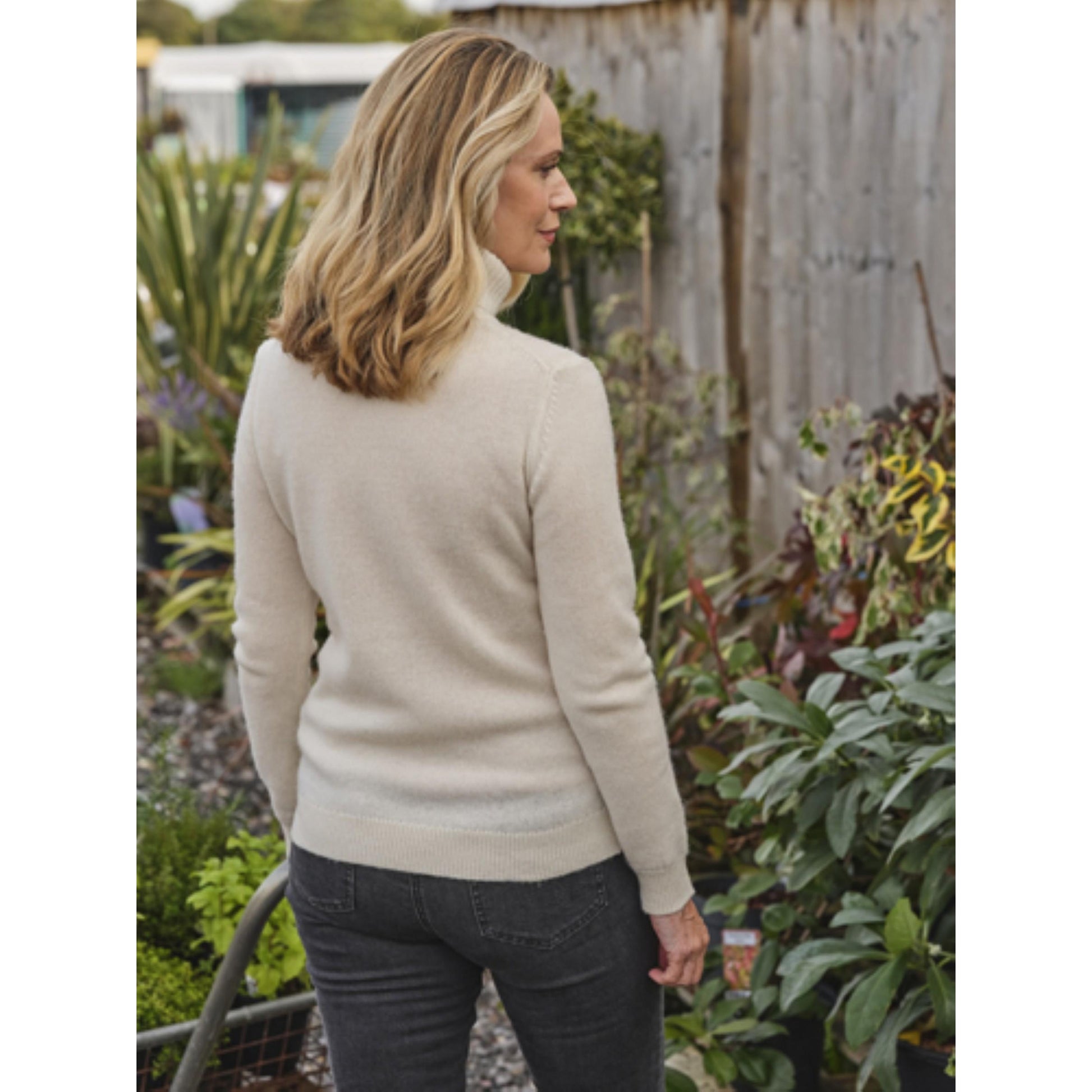 Cream - Back - WoolOvers Womens-Ladies Lambswool Polo Neck Jumper