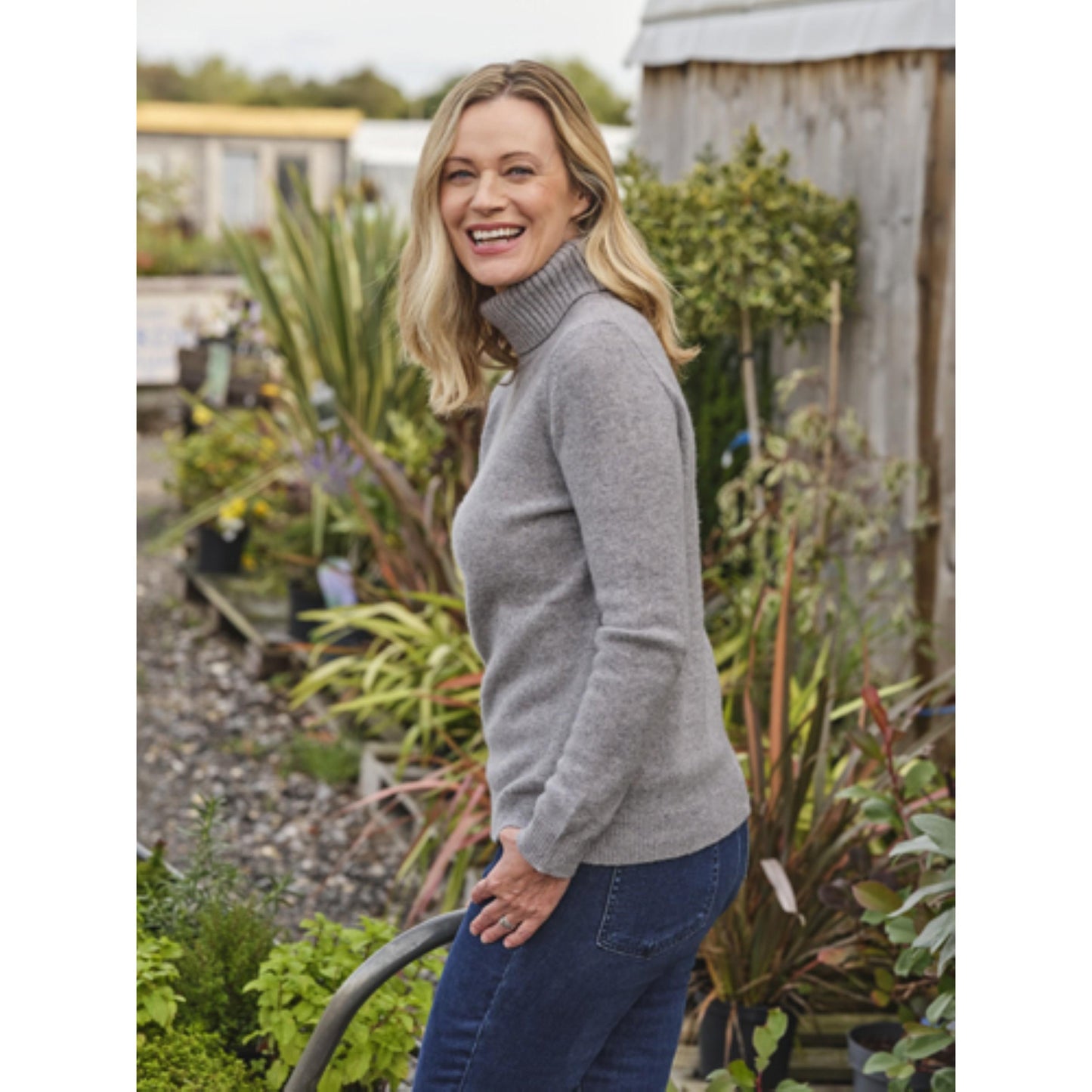 Grey Marl - Back - WoolOvers Womens-Ladies Lambswool Polo Neck Jumper