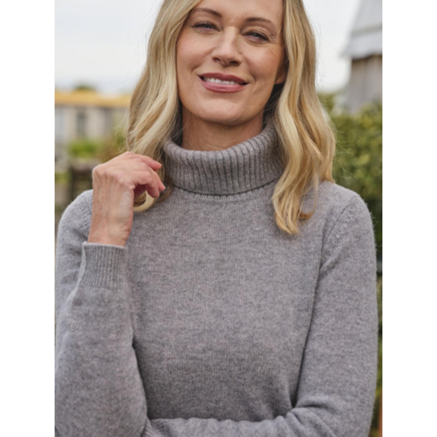 Grey Marl - Side - WoolOvers Womens-Ladies Lambswool Polo Neck Jumper