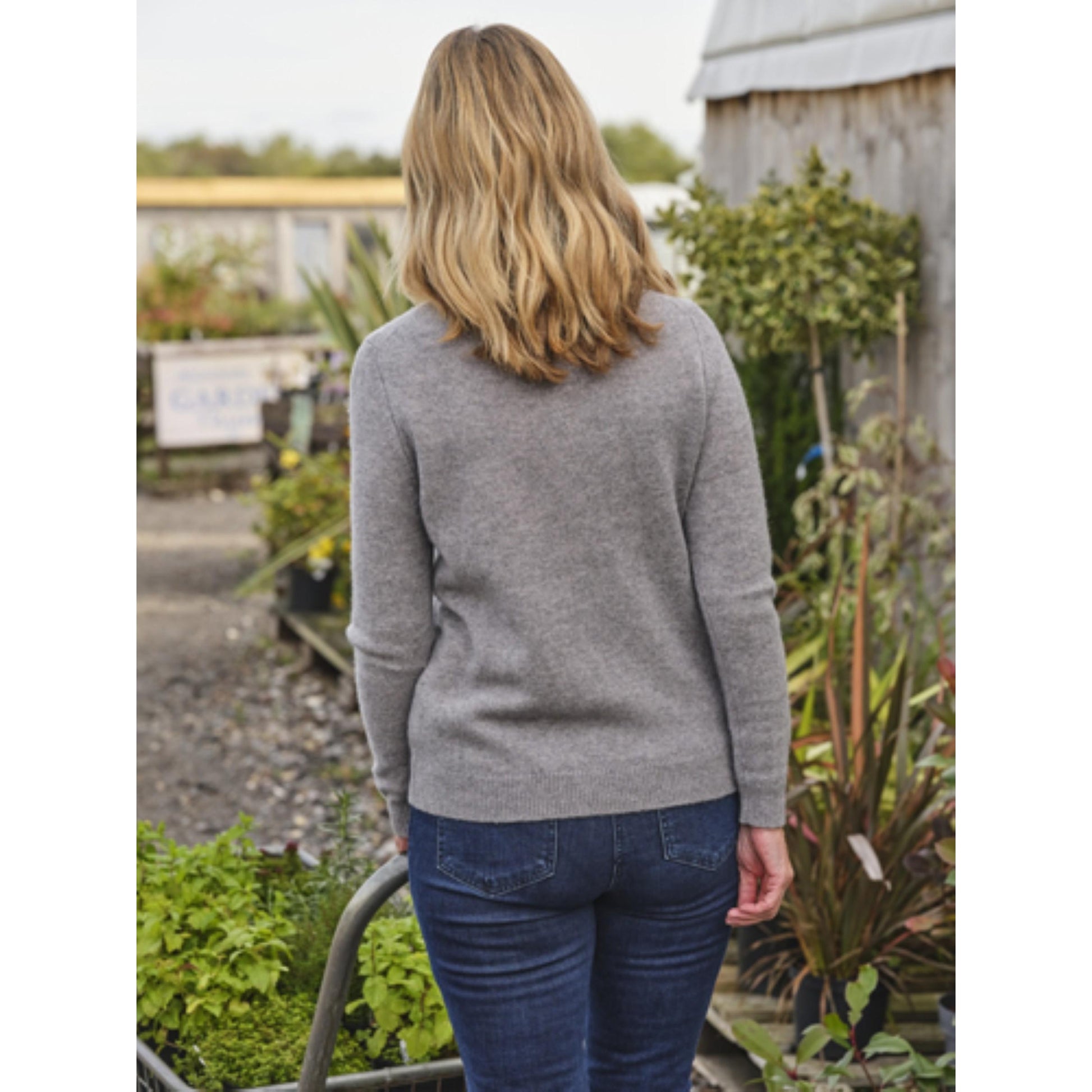 Grey Marl - Lifestyle - WoolOvers Womens-Ladies Lambswool Polo Neck Jumper