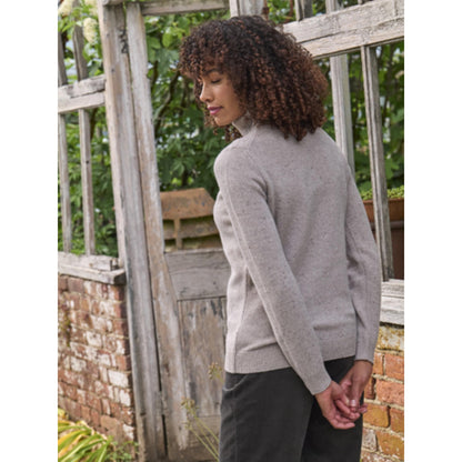 Oat Marl - Front - WoolOvers Womens-Ladies Lambswool Polo Neck Jumper