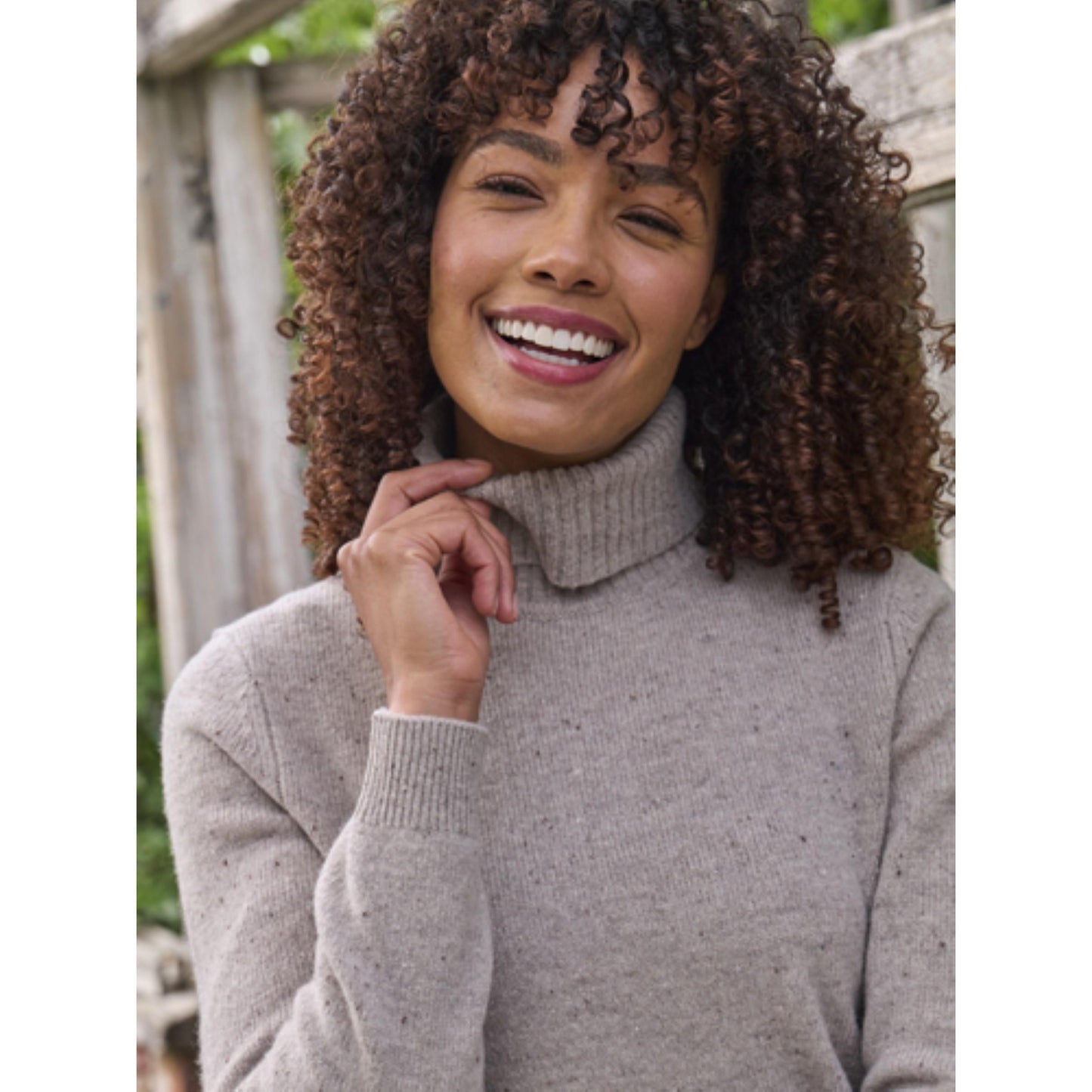 Oat Marl - Back - WoolOvers Womens-Ladies Lambswool Polo Neck Jumper