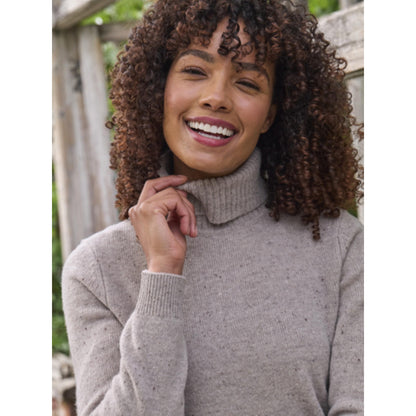 Oat Marl - Back - WoolOvers Womens-Ladies Lambswool Polo Neck Jumper